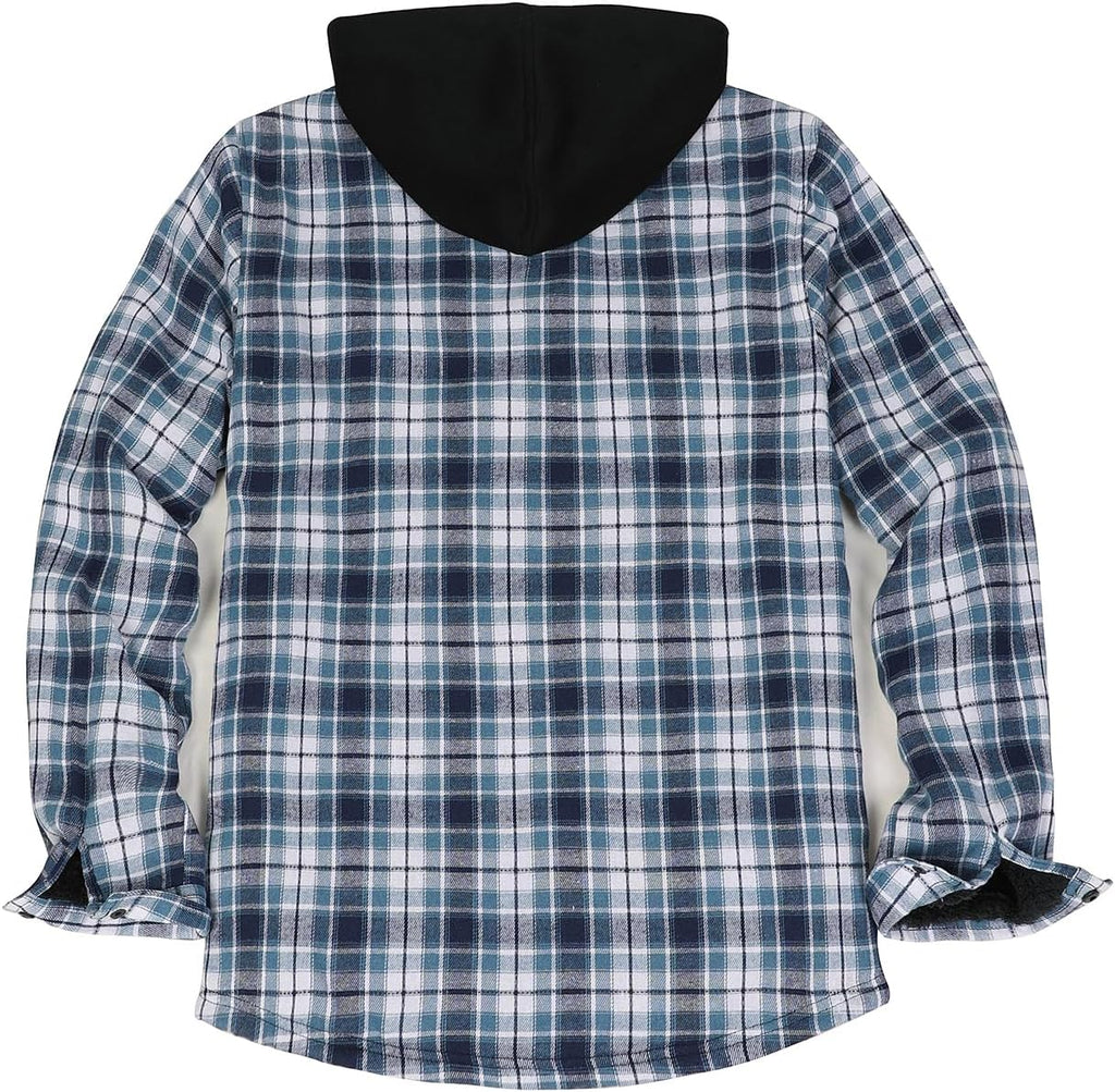 Men's Sherpa Lined Full Zip Hooded Plaid Shirt Jacket