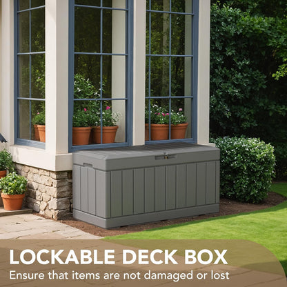 100 Gallon Large Resin Deck Box Waterproof Lockable Outdoor Storage Black