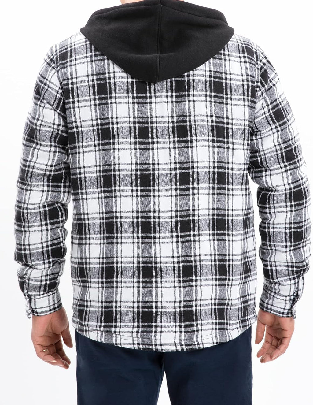 Men's Sherpa Lined Full Zip Hooded Plaid Shirt Jacket