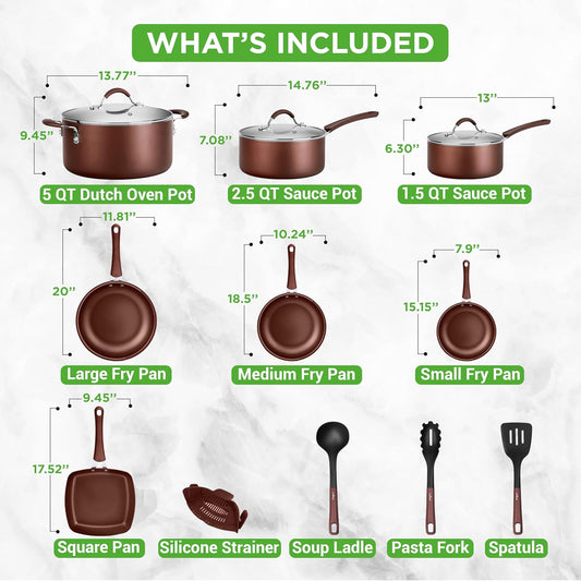 20 Piece Nonstick Cookware and Bakeware Set Pots and Pans with Cool Touch Handles