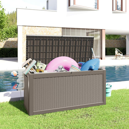 100 Gallon Resin Deck Box Lockable Waterproof Outdoor Storage Black