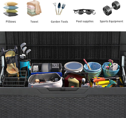 100 Gallon Resin Deck Box Weather Resistant Lockable Outdoor Storage Taupe