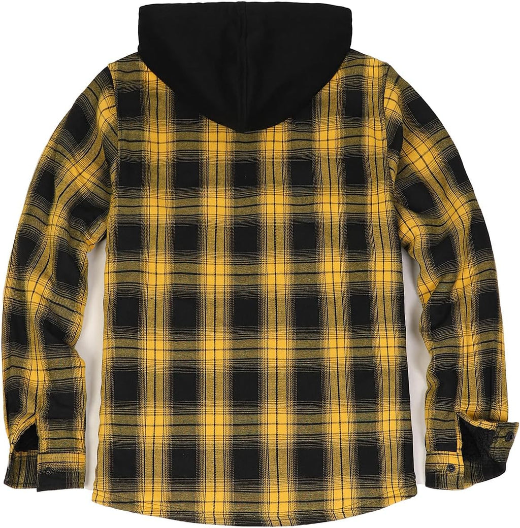 Men's Sherpa Lined Full Zip Hooded Plaid Shirt Jacket