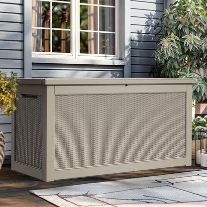 100 Gallon Resin Deck Box Weather Resistant Lockable Outdoor Storage Taupe