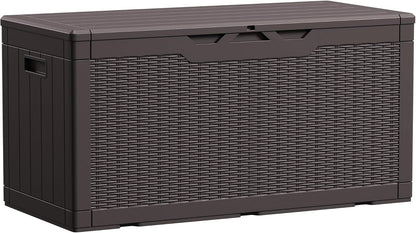 100 Gallon Large Resin Deck Box Waterproof Lockable Outdoor Storage Black