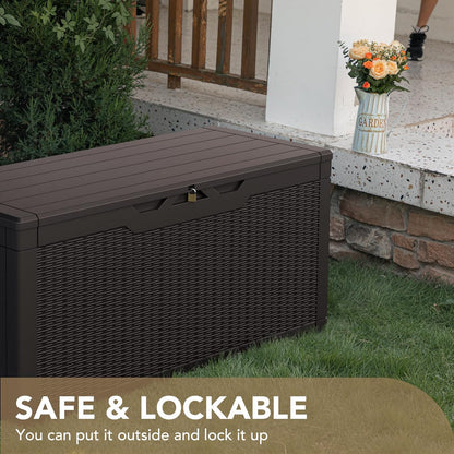 100 Gallon Large Resin Deck Box Waterproof Lockable Outdoor Storage Black