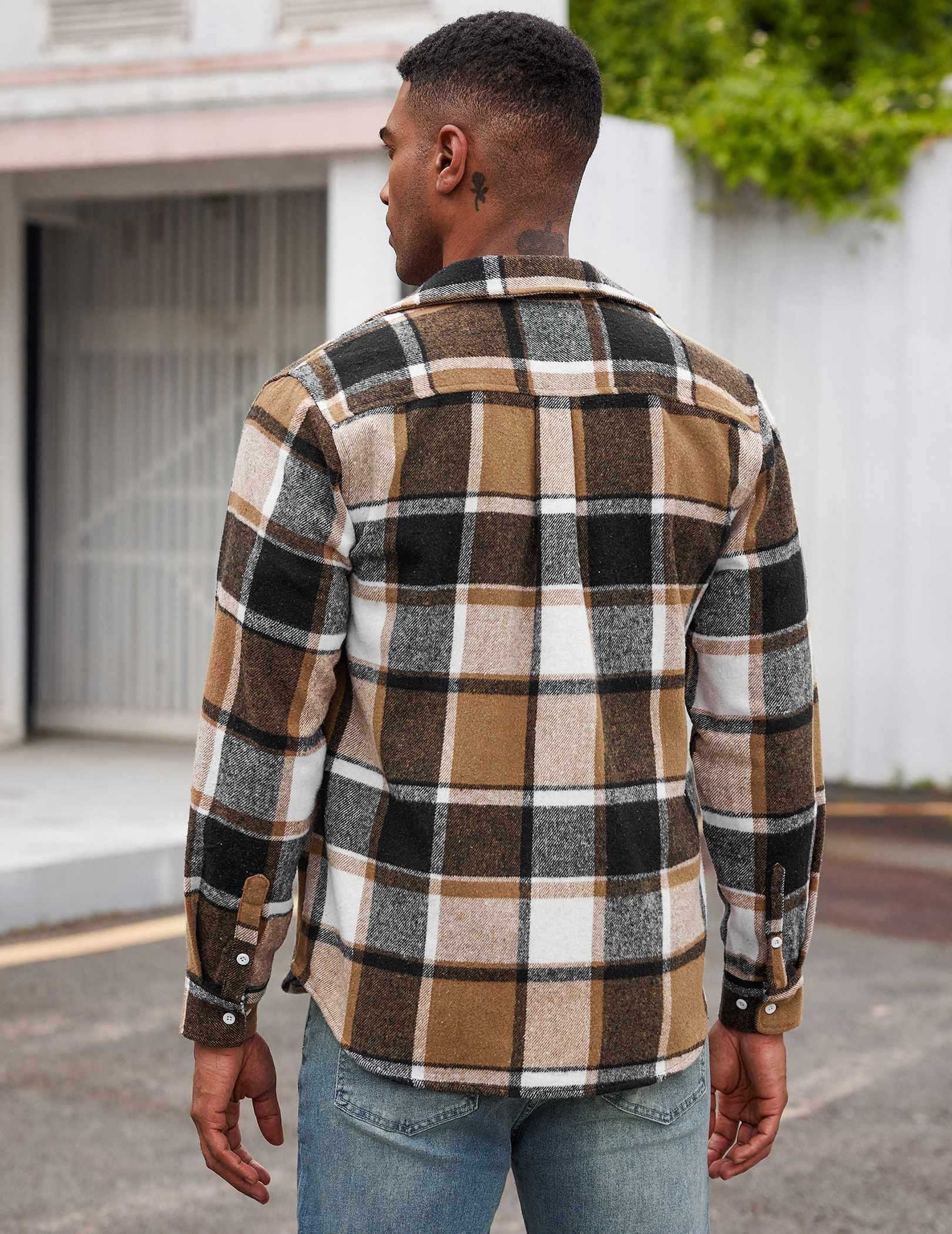 Men's Plaid Flannel Shirt Jacket Long Sleeve Cotton Button Down with Pockets