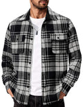 Mens Long Sleeve Flannel Shirt Cotton Plaid Casual Button Down Shirt With Pockets
