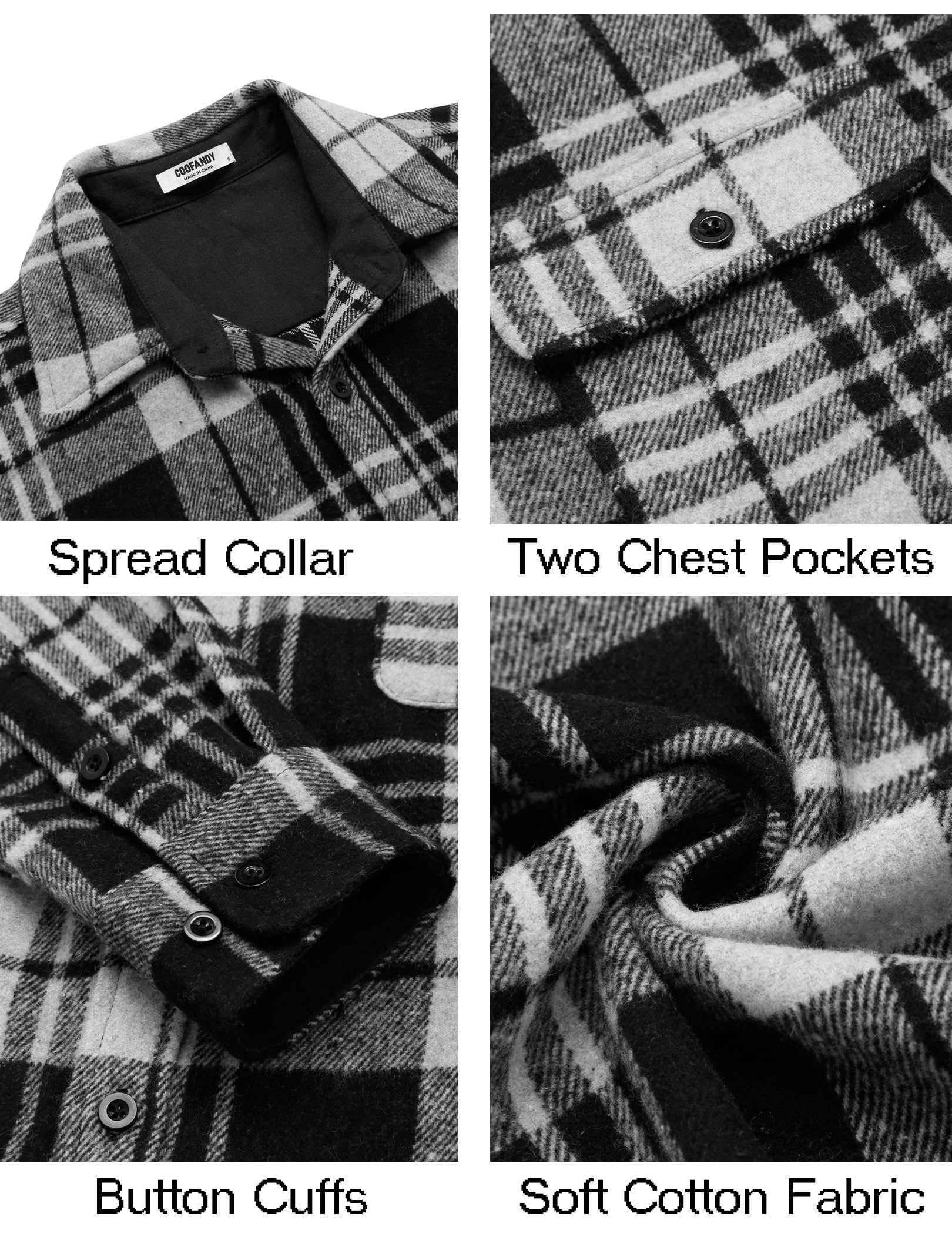 Mens Long Sleeve Flannel Shirt Cotton Plaid Casual Button Down Shirt With Pockets