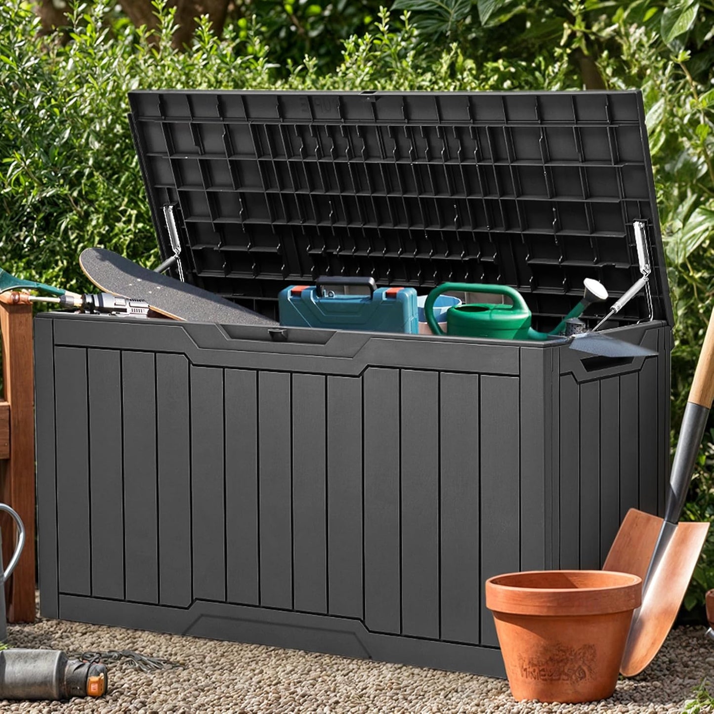 100 Gallon Resin Deck Box Weather Resistant Lockable Outdoor Storage Taupe