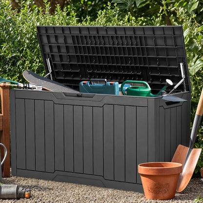 100 Gallon Resin Deck Box Weather Resistant Lockable Outdoor Storage Taupe