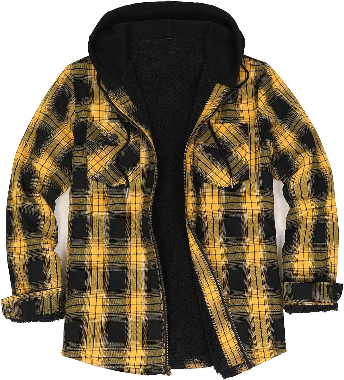 Men's Sherpa Lined Full Zip Hooded Plaid Shirt Jacket