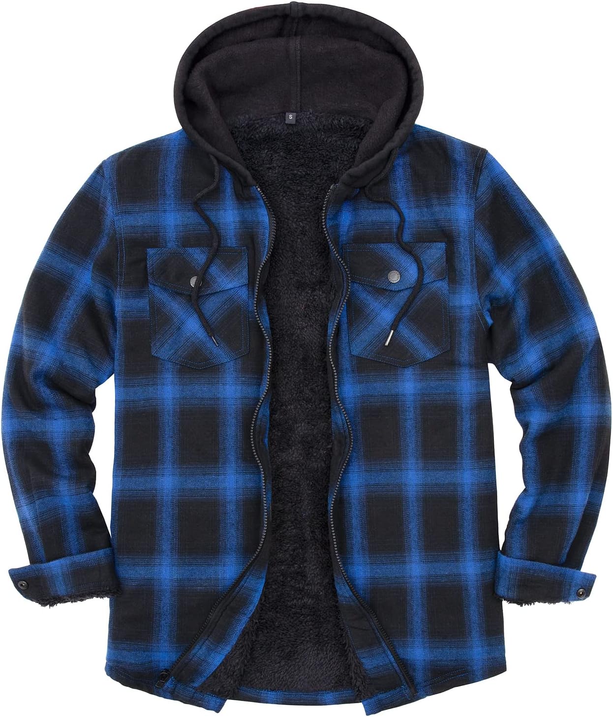 Men's Sherpa Lined Full Zip Hooded Plaid Shirt Jacket