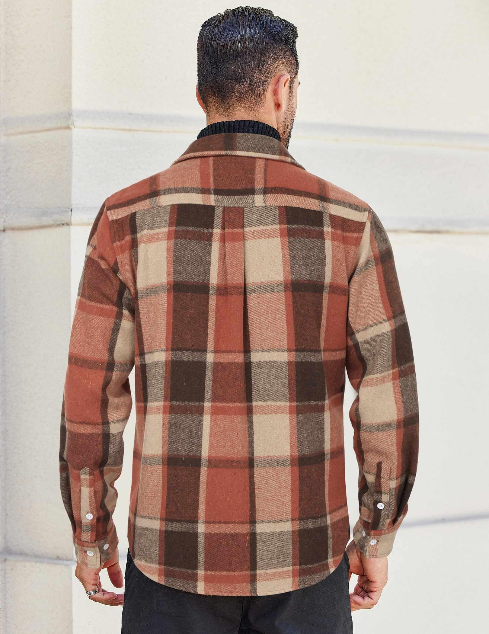 Mens Long Sleeve Cotton Flannel Plaid Shirt Casual Button Down