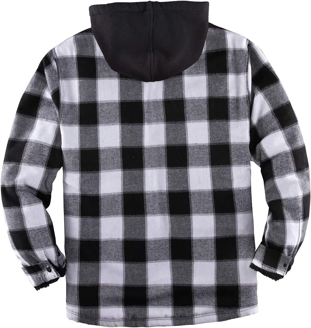 Men's Sherpa Lined Full Zip Hooded Plaid Shirt Jacket