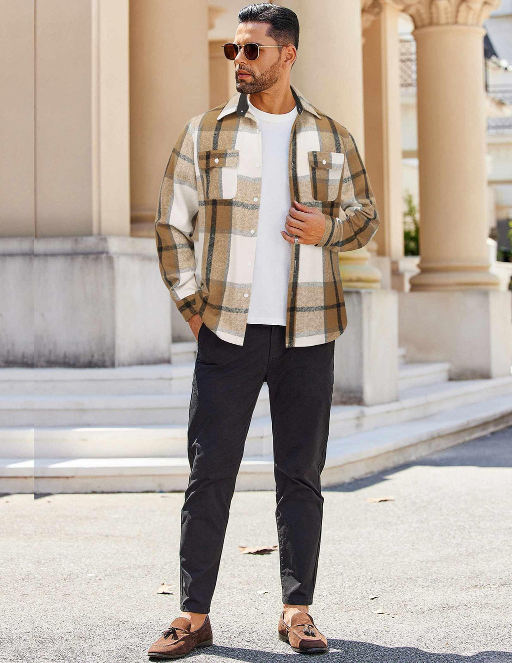 Mens Cotton Plaid Flannel Shirt Casual Long Sleeve Button Down Top