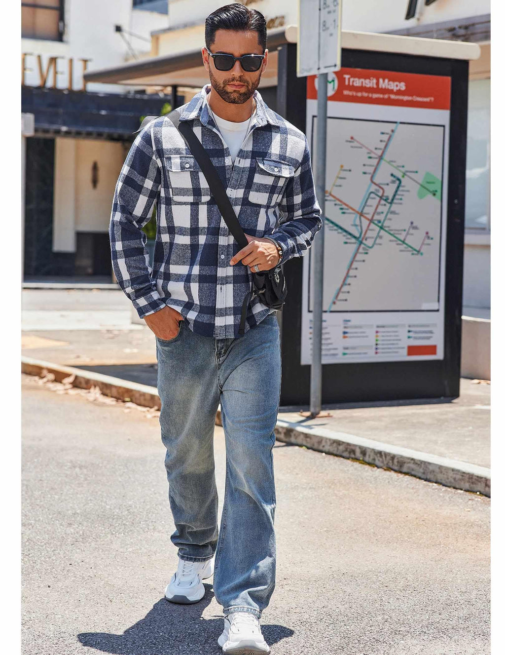Mens Plaid Cotton Flannel Long Sleeve Shirt Jacket Casual Wear