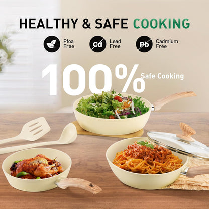 12 Piece Green Granite Nonstick Pots and Pans Set Induction Compatible Cookware