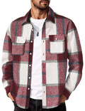 Mens Plaid Flannel Shirt Jacket Cotton Long Sleeve Casual Button Down Shirt