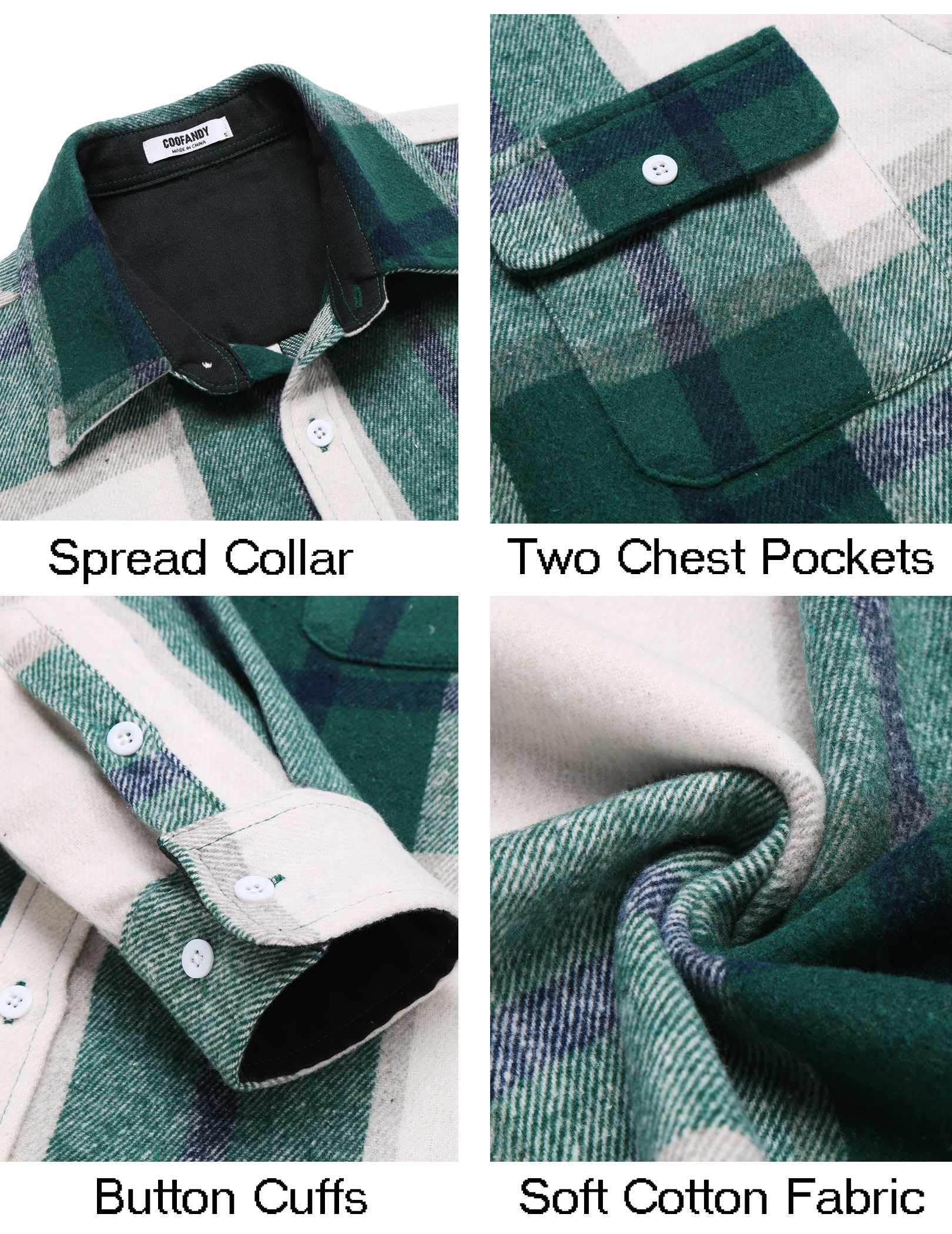 Mens Long Sleeve Cotton Flannel Shirt Plaid Casual Button Down Top