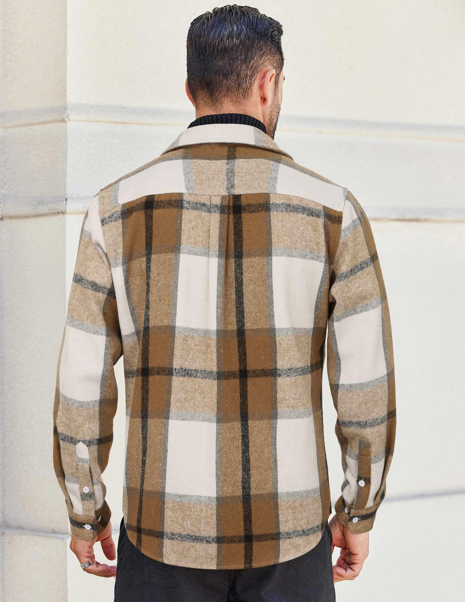 Mens Cotton Plaid Flannel Shirt Casual Long Sleeve Button Down Top