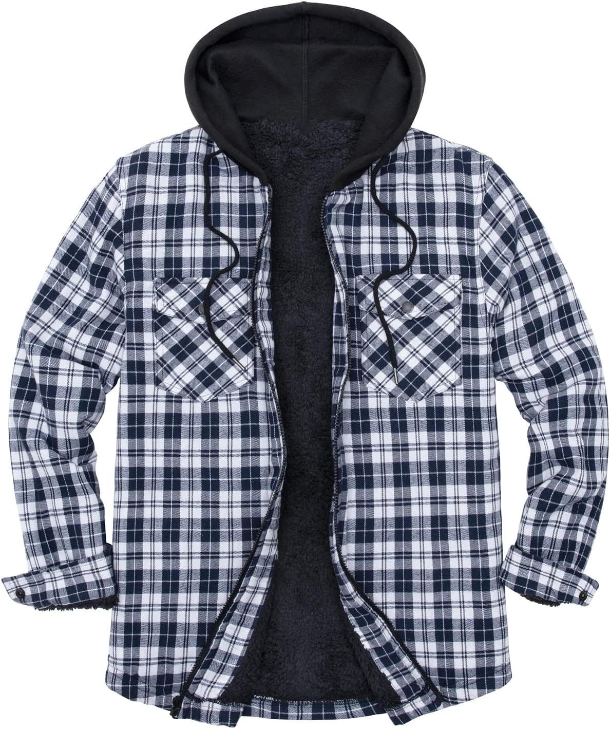 Men's Sherpa Lined Full Zip Hooded Plaid Shirt Jacket