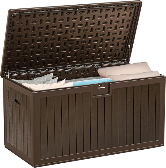100 Gallon Resin Deck Box Weather Resistant Lockable Outdoor Storage Taupe