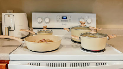 12 Piece Green Granite Nonstick Pots and Pans Set Induction Compatible Cookware