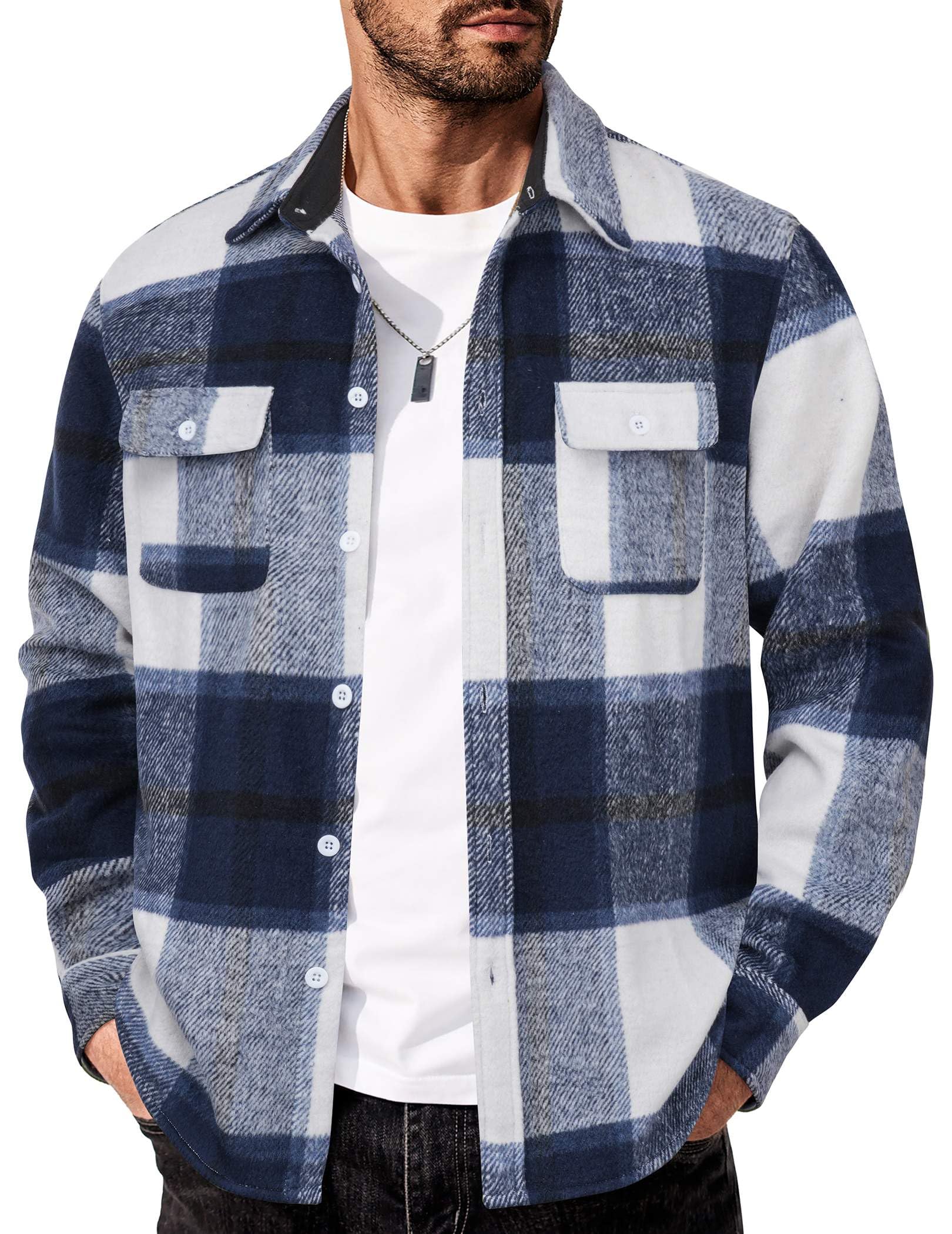 Mens Flannel Plaid Shirt Long Sleeve Cotton Button Down Casual Work Shirt