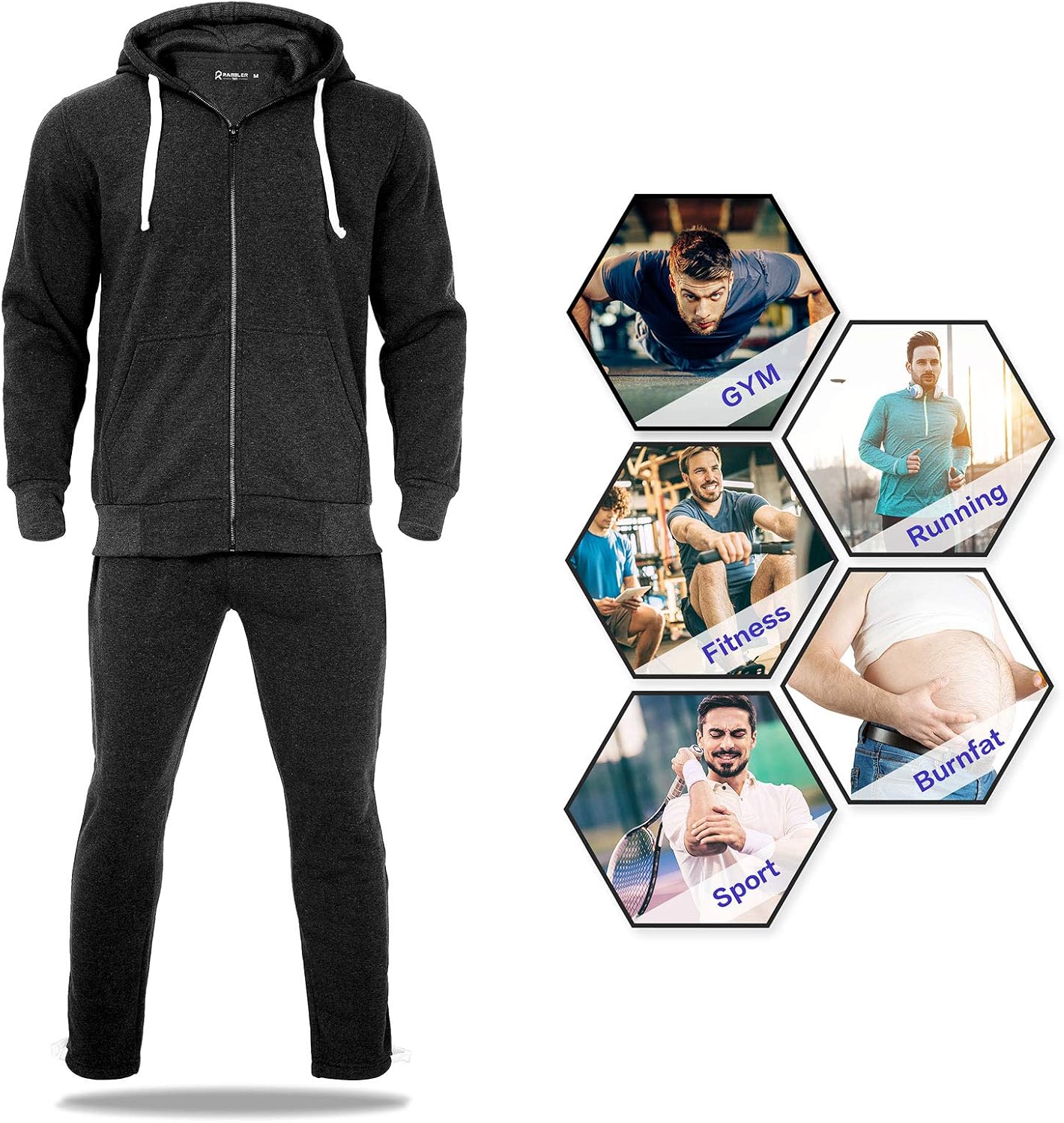 2 Piece Casual Sweat Jogging Suit Set Athletic Full Zip Hoodies