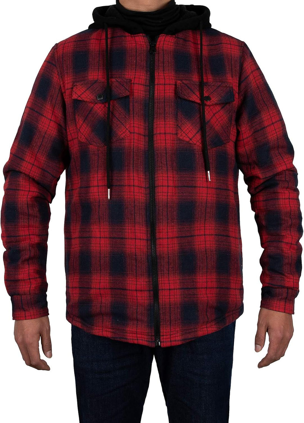Men's Sherpa Lined Full Zip Hooded Plaid Shirt Jacket