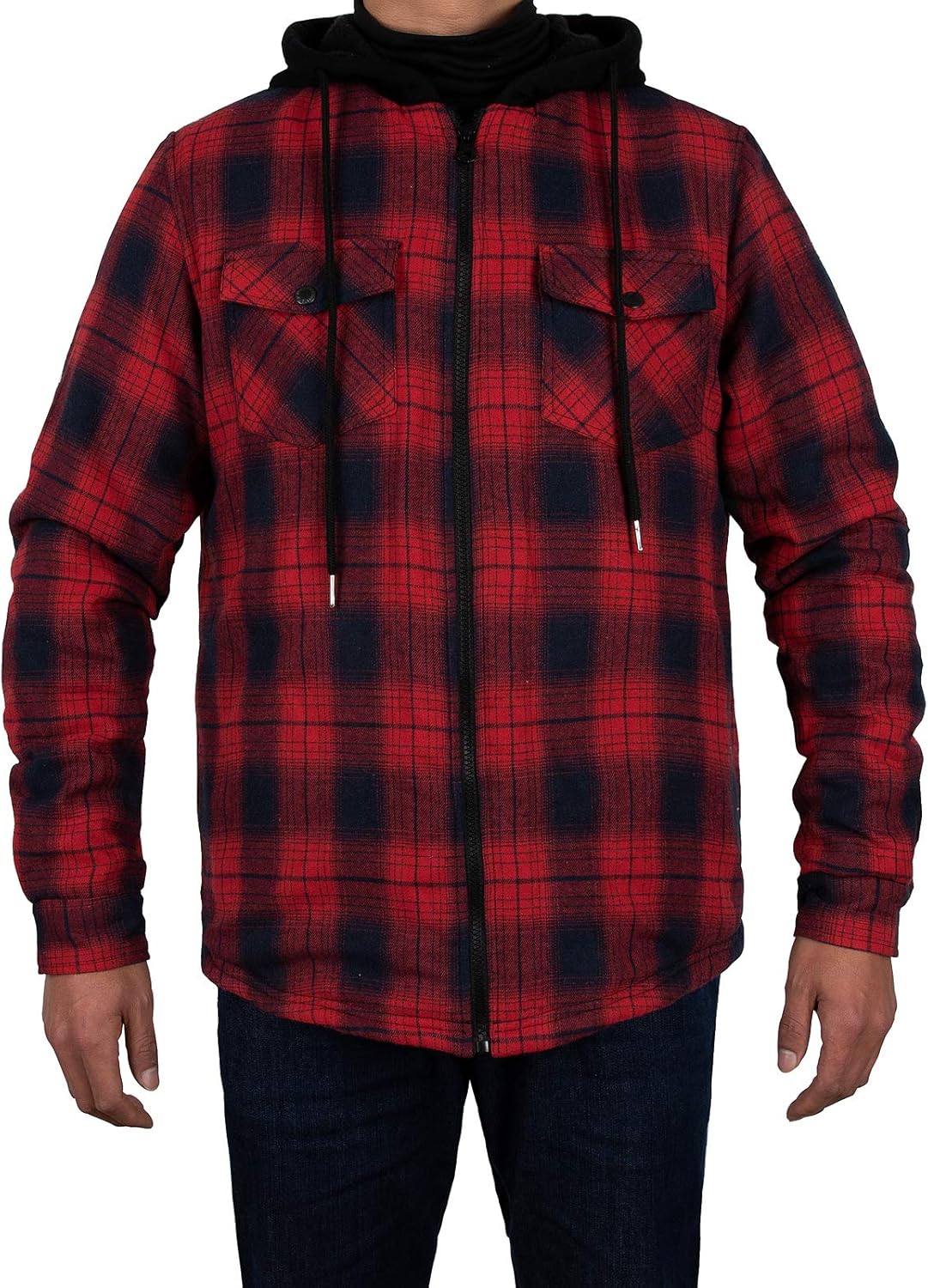 Men's Sherpa Lined Full Zip Hooded Plaid Shirt Jacket