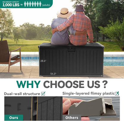 100 Gallon Resin Deck Box Weather Resistant Lockable Outdoor Storage Taupe