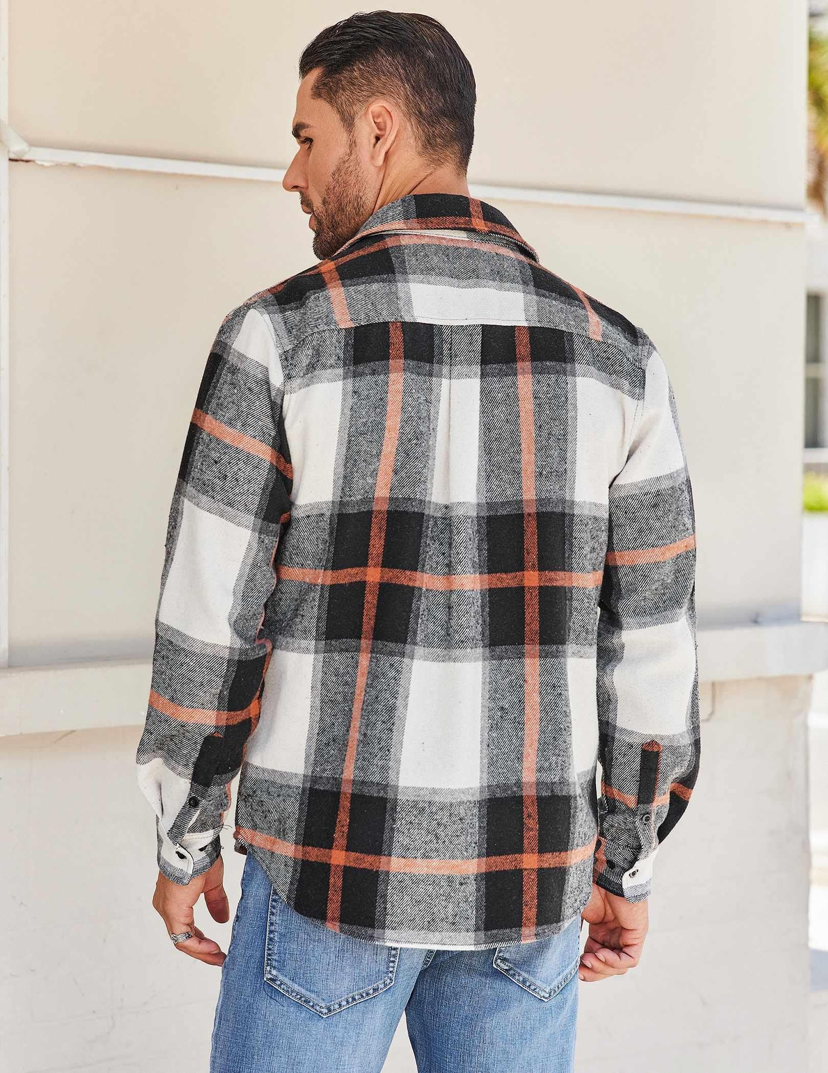 Mens Plaid Flannel Cotton Shirt Long Sleeve Casual Outdoor Shirt