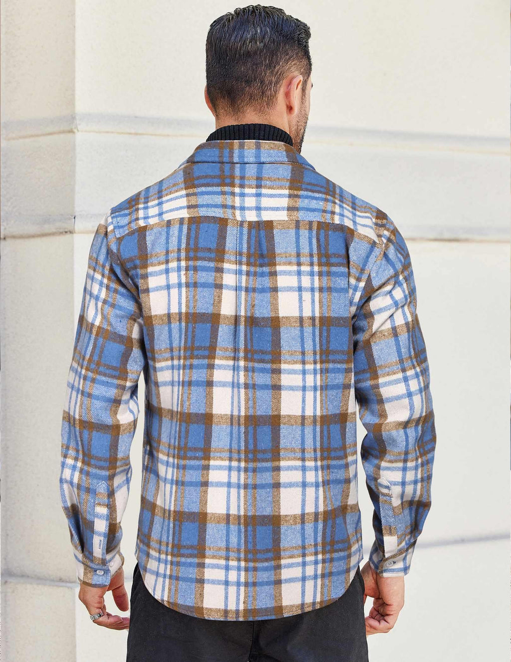 Mens Casual Plaid Flannel Shirt Cotton Long Sleeve Button Down Shirt With Pockets