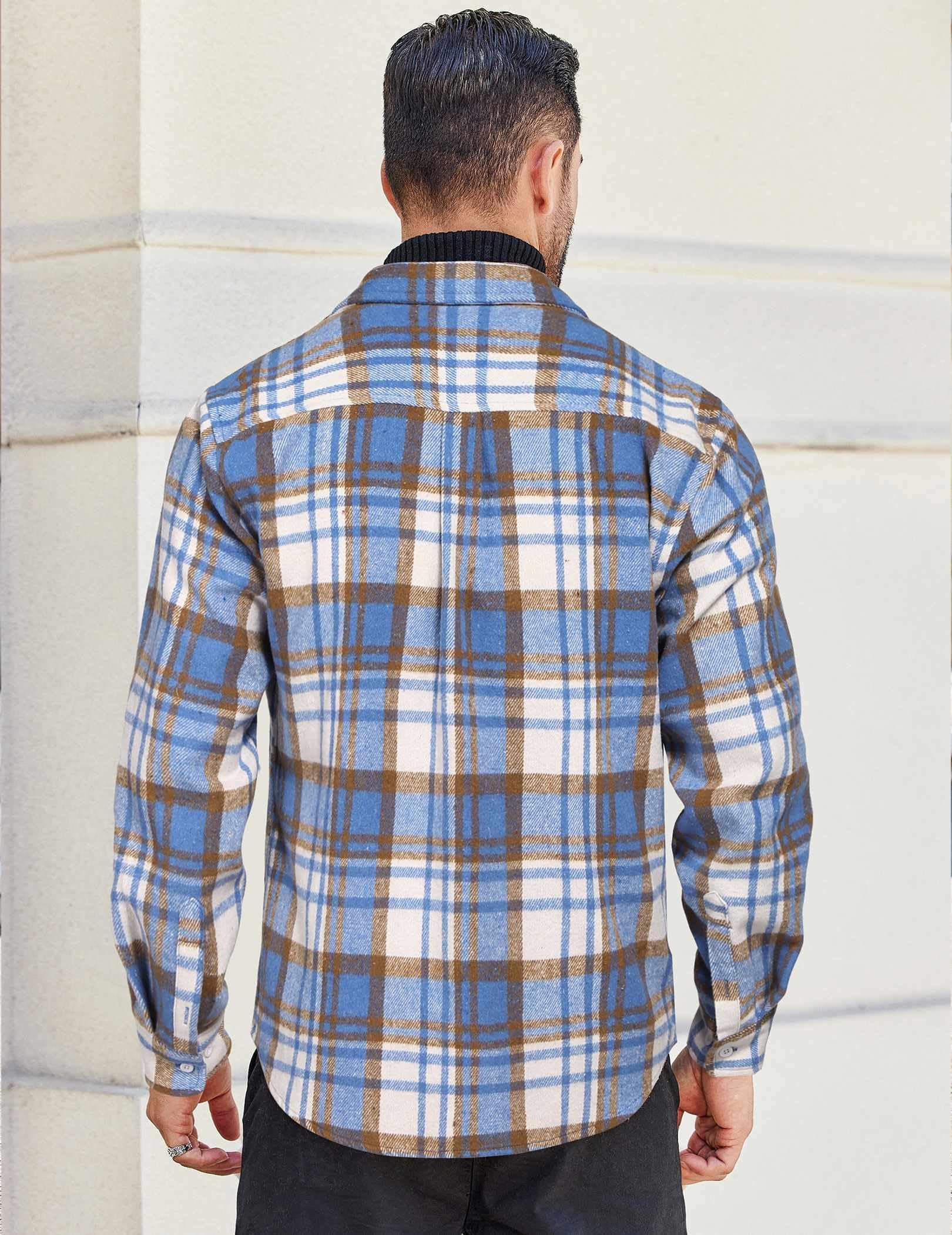 Mens Casual Plaid Flannel Shirt Cotton Long Sleeve Button Down Shirt With Pockets