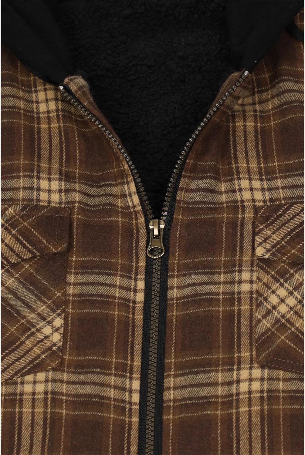 Men's Sherpa Lined Full Zip Hooded Plaid Shirt Jacket