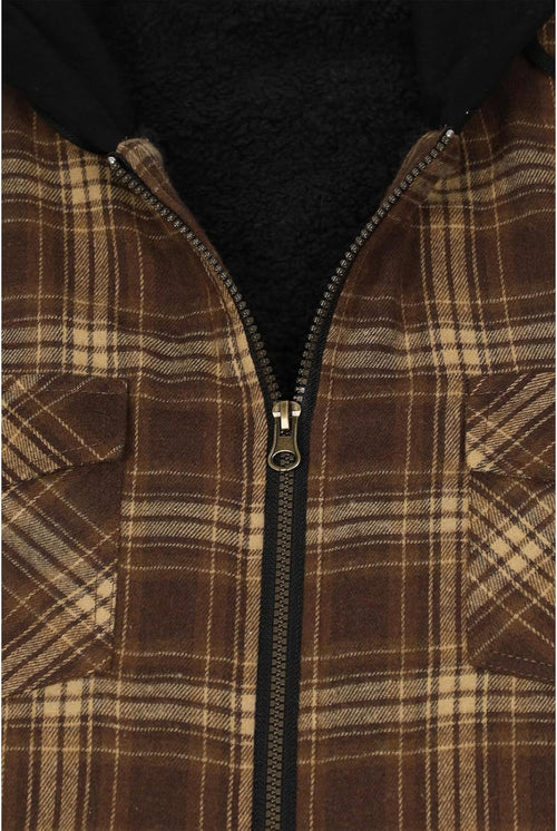 Men's Sherpa Lined Full Zip Hooded Plaid Shirt Jacket