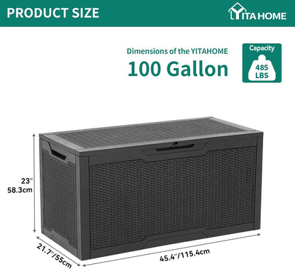 100 Gallon Resin Deck Box Weather Resistant Lockable Outdoor Storage Taupe