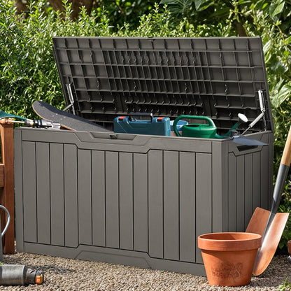 100 Gallon Resin Deck Box Weather Resistant Lockable Outdoor Storage Taupe
