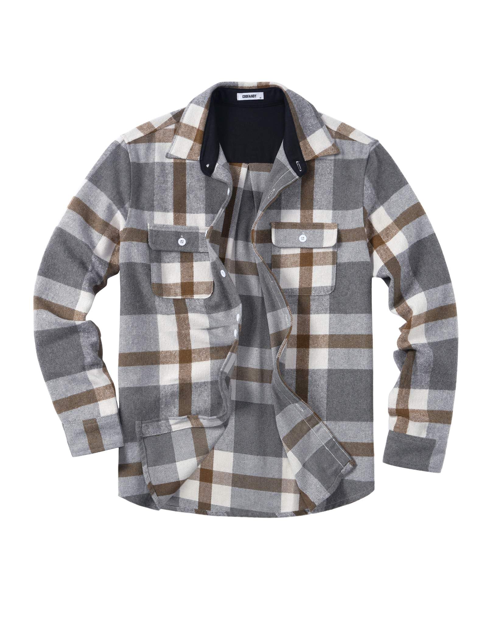 Mens Cotton Flannel Plaid Shirt Long Sleeve Button Down Shirt Jacket