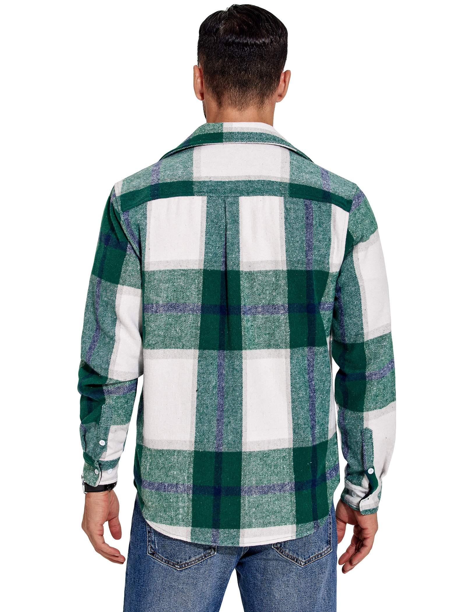 Mens Long Sleeve Cotton Flannel Shirt Plaid Casual Button Down Top
