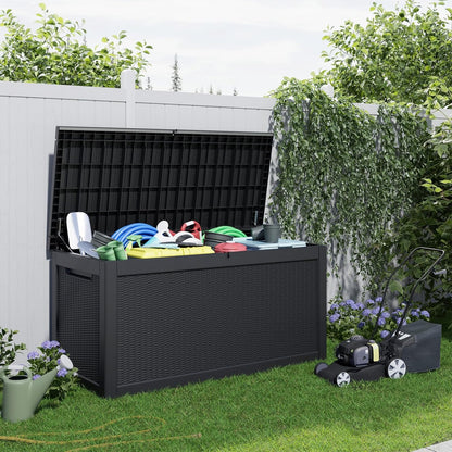 100 Gallon Resin Deck Box Lockable Waterproof Outdoor Storage Black