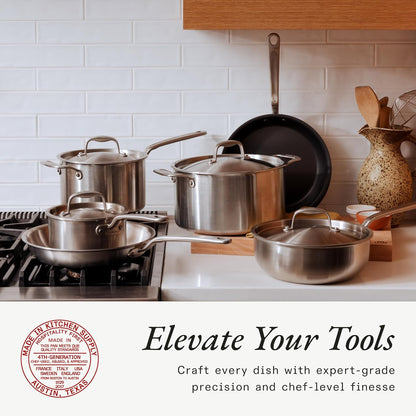 10 Piece Stainless Steel Cookware Set Frying Pans Saucepans Saucier Stock Pot