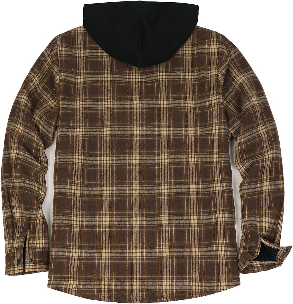 Men's Sherpa Lined Full Zip Hooded Plaid Shirt Jacket