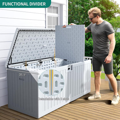 100 Gallon Resin Deck Box Weather Resistant Lockable Outdoor Storage Taupe