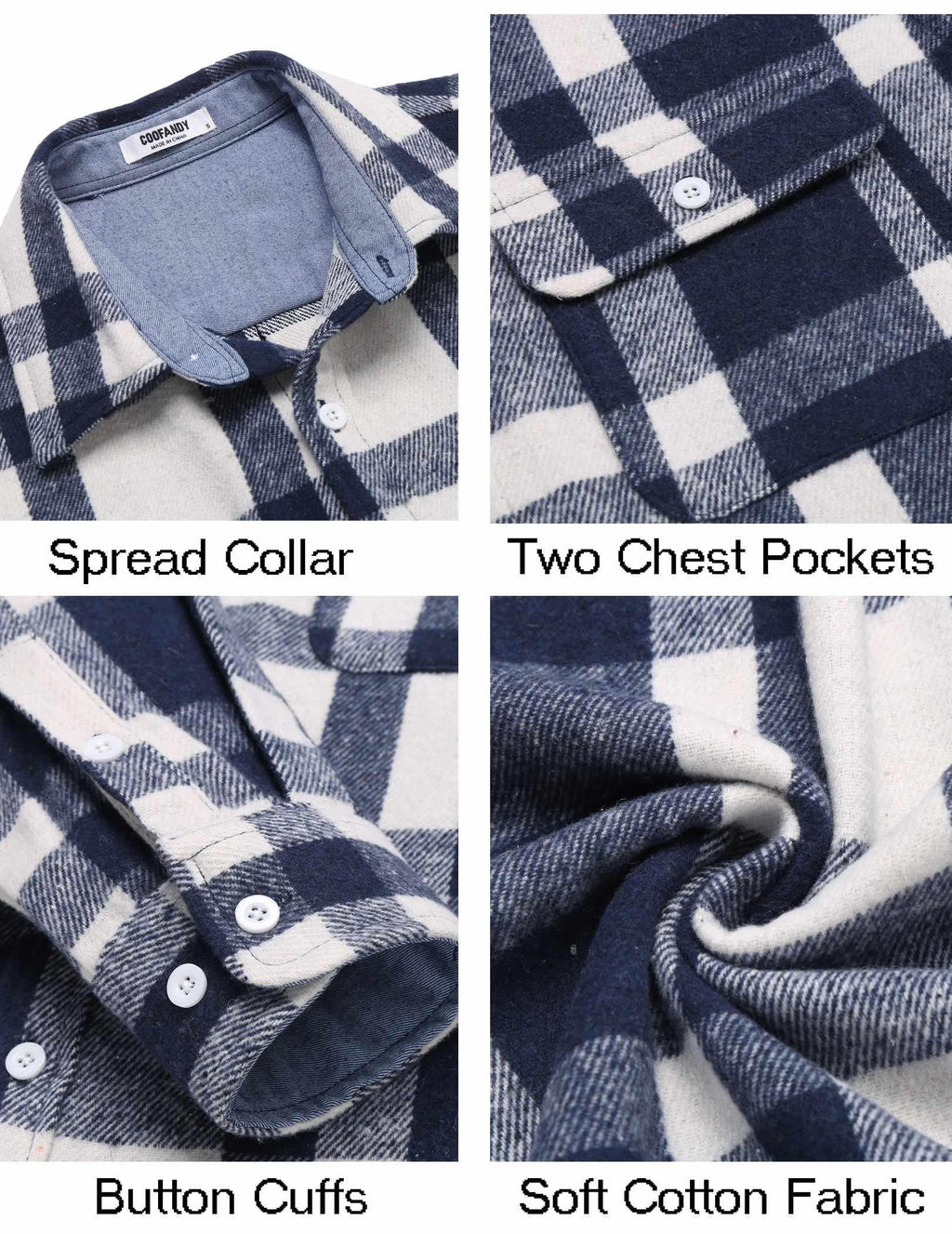 Mens Plaid Cotton Flannel Long Sleeve Shirt Jacket Casual Wear