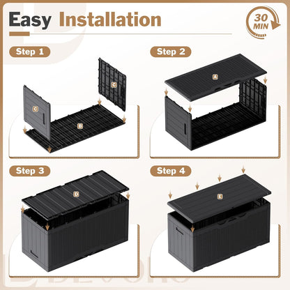 100 Gallon Large Resin Deck Box Waterproof Lockable Outdoor Storage Black