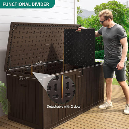 100 Gallon Resin Deck Box Weather Resistant Lockable Outdoor Storage Taupe