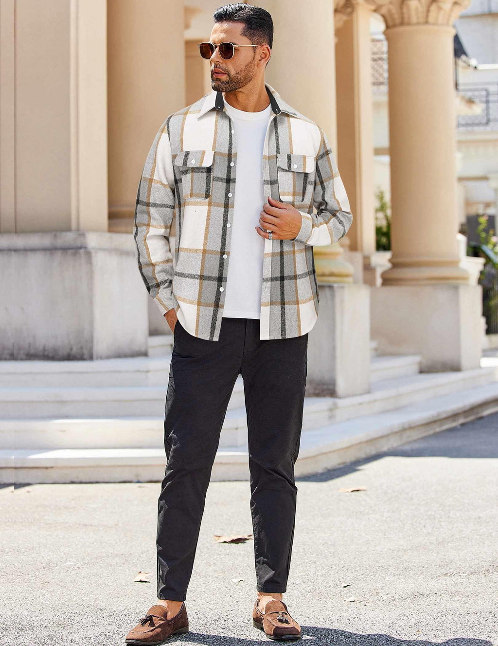 Mens Plaid Flannel Shirt Cotton Long Sleeve Button Down Casual Top